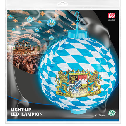 Lampion Oktoberfeest met ledlicht in verpakking, blauw-witte bol voor Oktoberfest en bierfeest