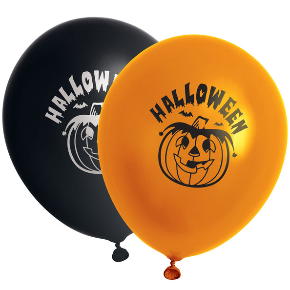 Latex ballonnen Halloween in zwart en oranje met pompoenkop en vleermuizen, versiering voor Halloween