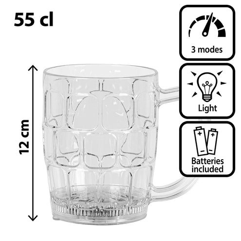 LED bierpul plastic doorzichtig met reliëf van afgeronde vlakken en groot handvat, voor het Oktoberfest