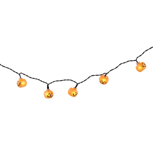Lichtslinger pompoen met tien oranje verlichte pompoenkoppen aan zwart draad voor Halloween