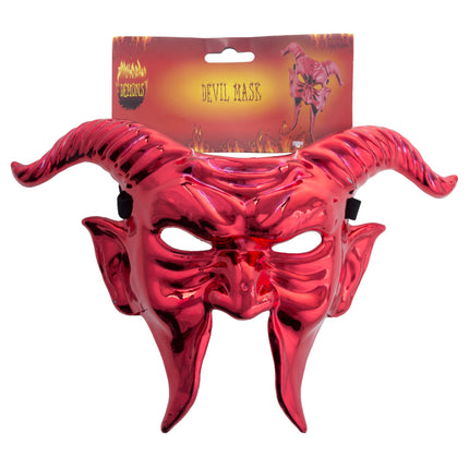 Masker rode duivel in verpakking met zwarte elastieken bandjes aan de zijkanten
