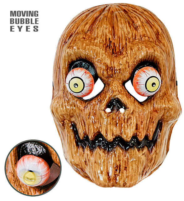 Masker met wiebelende ogen pompoen Timo in oranjebruin met uitstekende oogbollen en zigzagmond