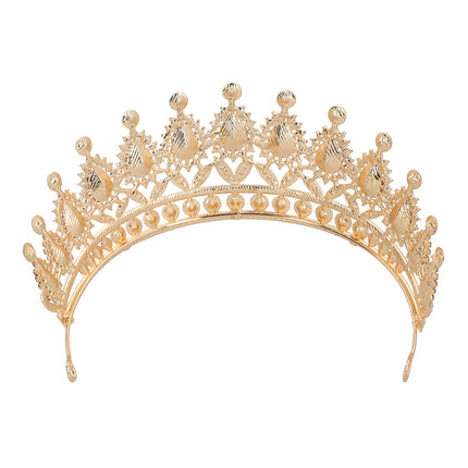 Metalen tiara Royal Christina goud achterkant van goudkleurig metaal met geribbeld reliëf