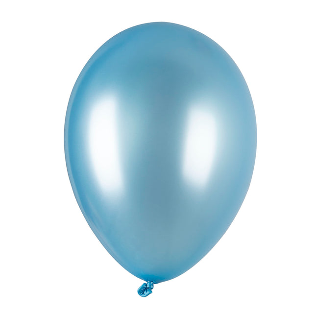 Metallic blauwe ballon van latex met glanzende afwerking, opgeblazen en zonder opdruk