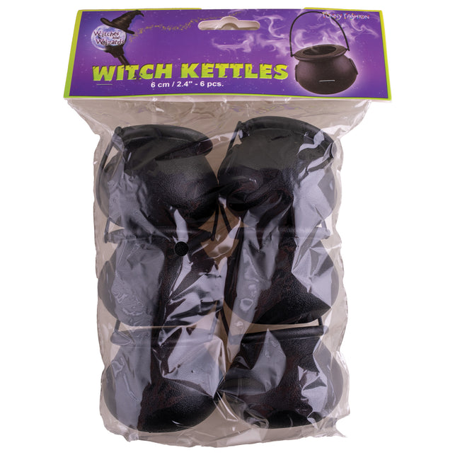 Mini heksenketels in verpakking van Funny Fashion, 6 cm, 6 stuks