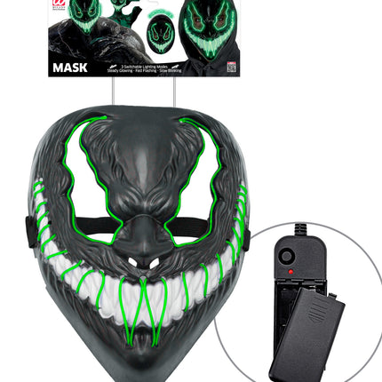 Monster masker led groen in verpakking met batterijkastje en groene lichtdraden