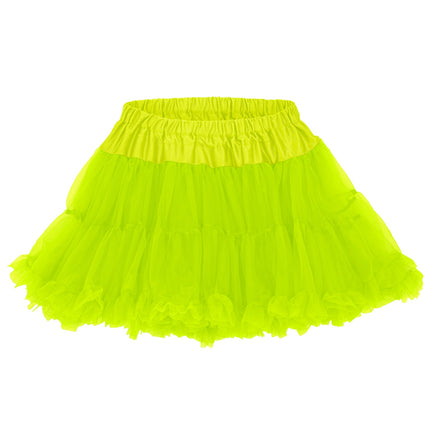 Neon gele tutu dames zonder model, geelgroene tule met geel gerimpeld taillestuk