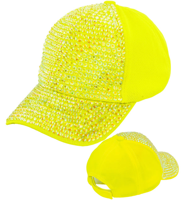 Neongele strass pet zijaanzicht met glinsterende klep voor een neonparty