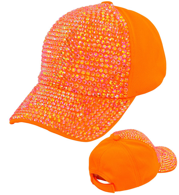 Neonoranje strasspet van de zijkant met glinsterende klep en effen oranje zijpaneel