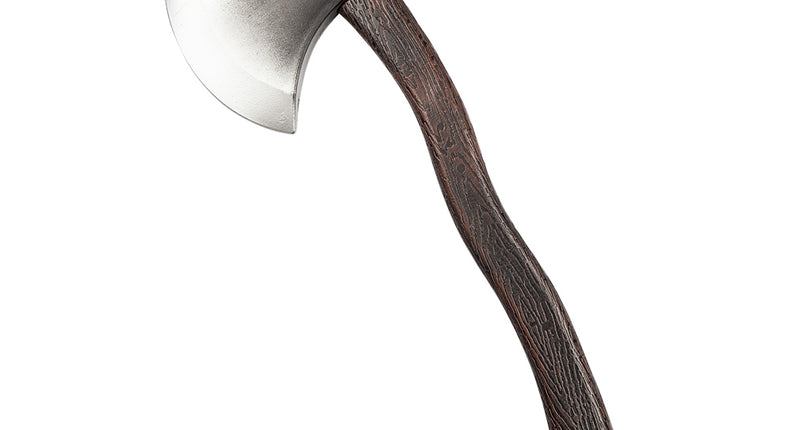Nep bijl voor de houthakkers 47cm met zilvergrijs blad en gebogen bruine steel met houtlook