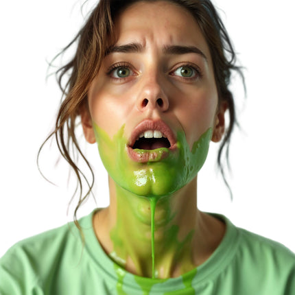 Nep braaksel groen aangebracht op kin en hals voor een zombielook met Halloween
