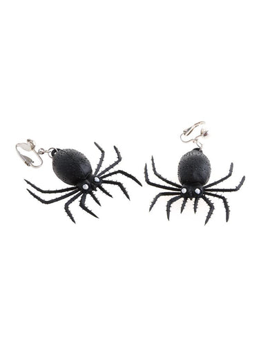 Oorbellen spin met clip in zwart, twee nepspinnen met stekelige poten en clipsluiting voor Halloween