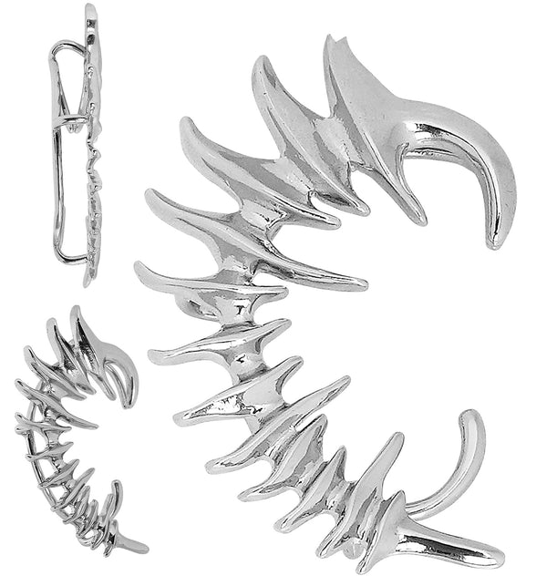 Oorcuff sieraden zilverkleurig met puntige stekels, voor- en achterkant met beugel