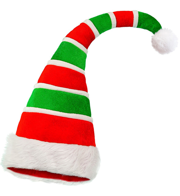 Opgevulde muts elf pluche Gijs in rood, groen en wit met witte bontrand en pompon