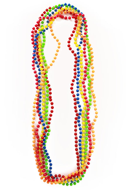 Parelketting multicolour, zes kralenkettingen van 80 cm in rood, blauw, geel, groen en oranje