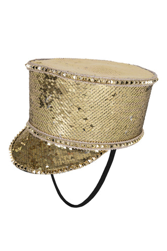 PartyXplosion Kolbak fanfare hoed Pailletten goud