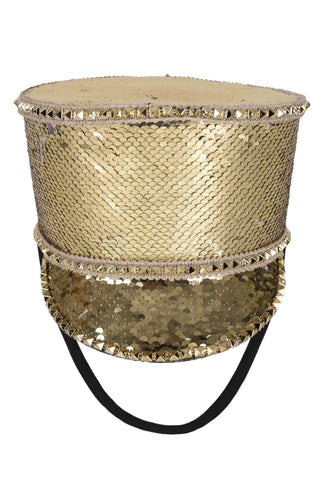 PartyXplosion Kolbak fanfare hoed Pailletten goud