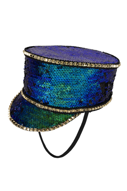 PartyXplosion Kolbak fanfare hoed Pailletten paars/turquoise