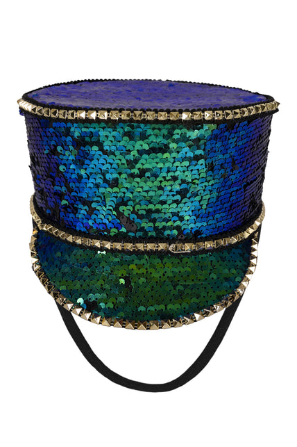 PartyXplosion Kolbak fanfare hoed Pailletten paars/turquoise