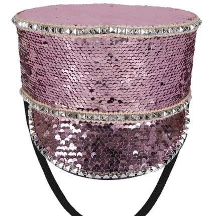 PartyXplosion Kolbak fanfare hoed Pailletten roze