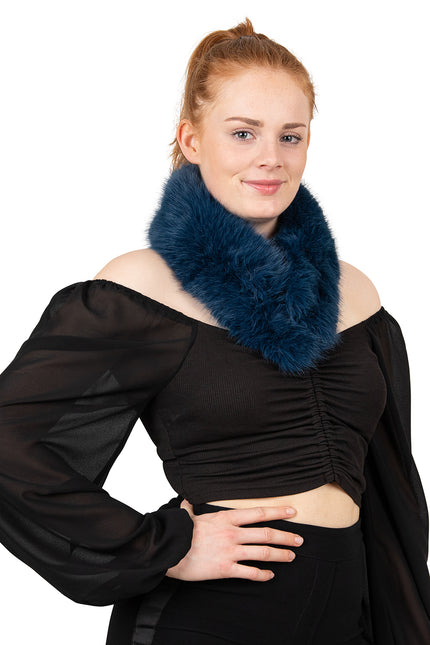 PartyXplosion Nep bont sjaal petrol met clip