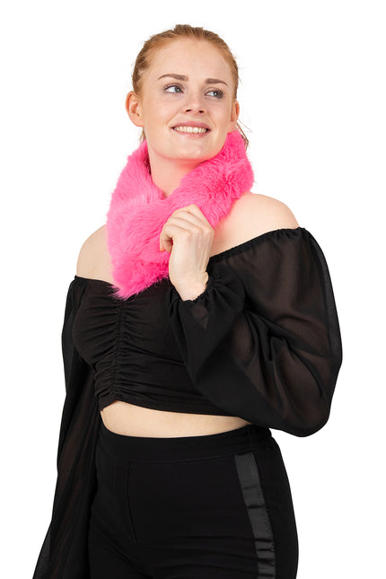 PartyXplosion Nep bont sjaal roze met clip