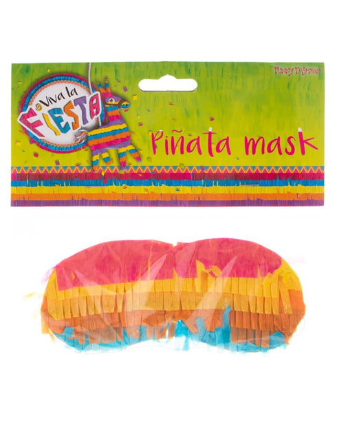 Pinata masker gestreept in Viva la Fiesta verpakking van Funny Fashion, voor een Mexicaans themafeest