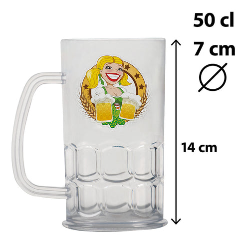 Plastic bierpul Bierfeest met maatvermelding 50 cl, 14 cm hoog en 7 cm diameter