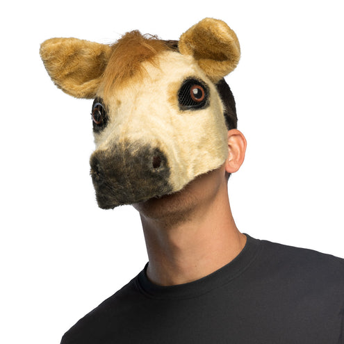 Pluchen halfmasker Paard gedragen, lichtbruine paardenkop met rossige manen, staande oren en donkere snuit