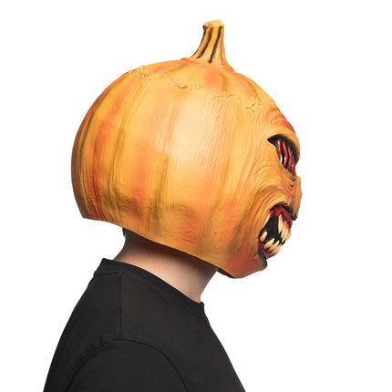 Pompoenmasker Pumpkin monster in zijaanzicht, bedekt het hoofd tot in de nek