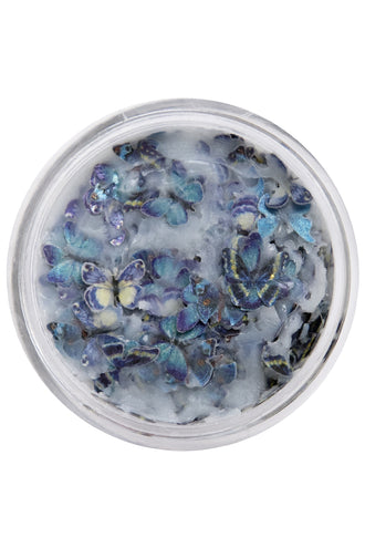 Potje vlinders in wax blauw met losse blauwpaarse vlindertjes in lichte wax