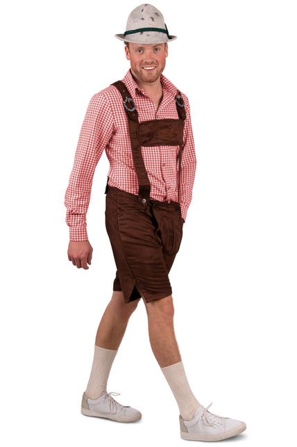 Rood-wit geruite Tiroler blouse voor heren, basis van een Beierse Oktoberfest-look