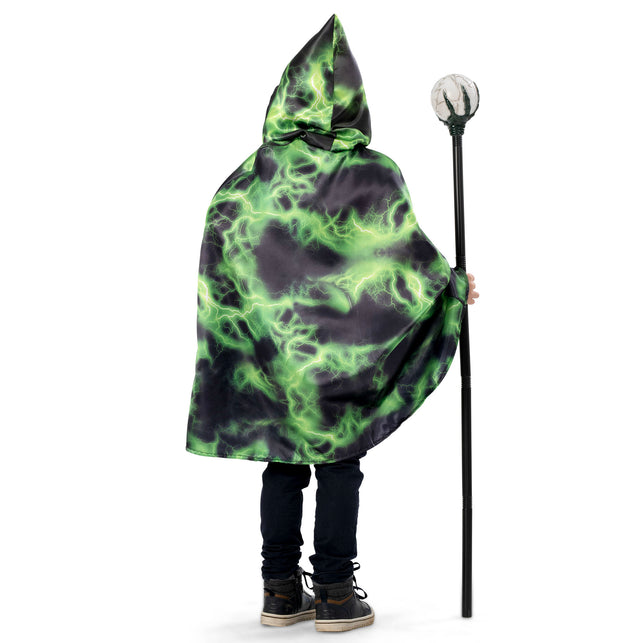 Rugzijde van de groene bliksemcape voor kinderen, kap rechtop, geschikt voor Halloween