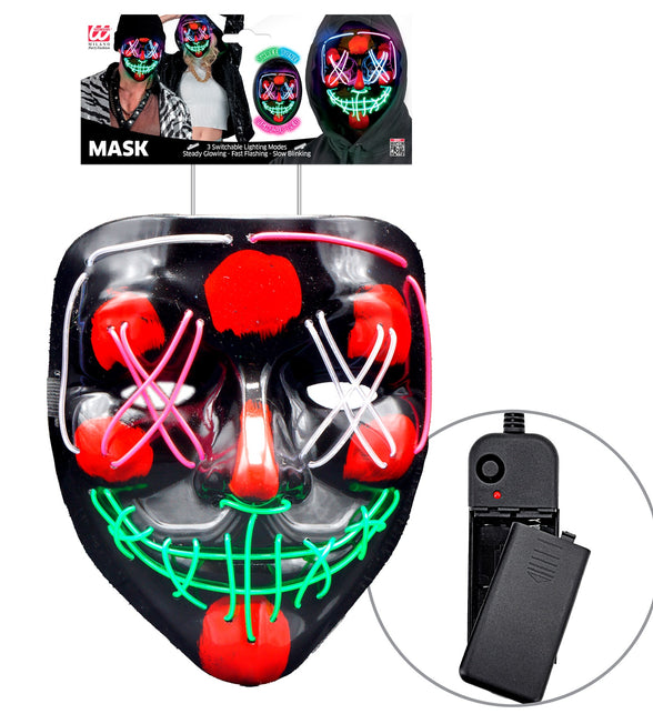 Scary masker gekleurd led in verpakking met batterijhouder voor 2 AA-batterijen