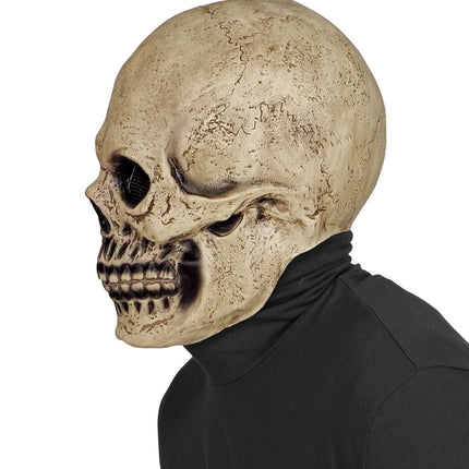 Schedel masker latex van de zijkant, het masker loopt door tot in de nek