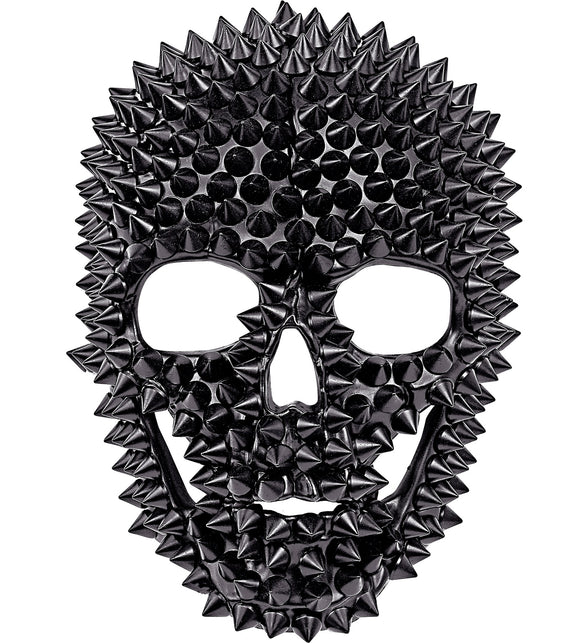 Schedelmasker zwart, volledig bezet met spitse nagels, met open ogen en neus