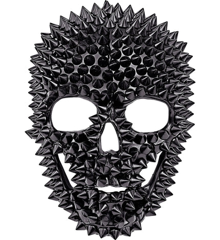 Schedelmasker zwart, volledig bezet met spitse nagels, met open ogen en neus