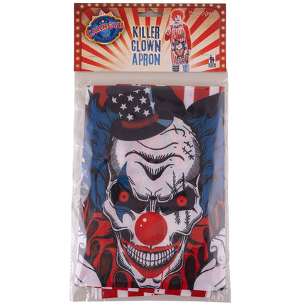 Schort carnevil van Funny Fashion in verpakking met horrorclownprint, one size fits most