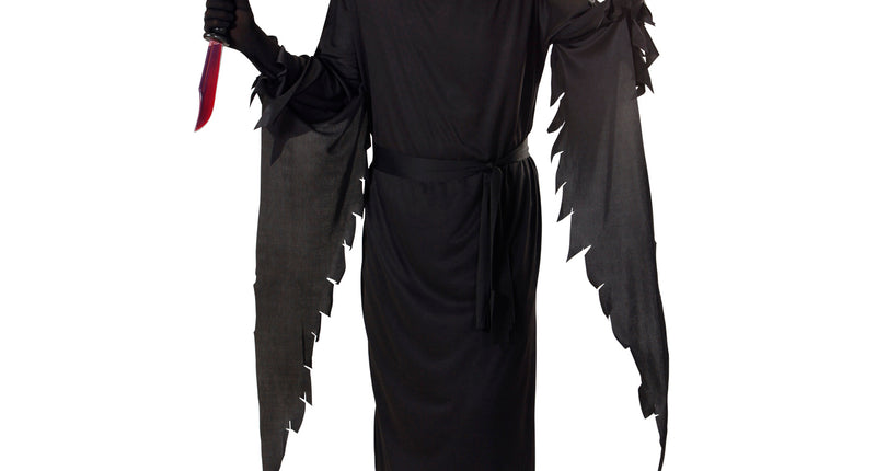 Scream kostuum Charlie heren: zwart gewaad met gerafelde mouwen en wit spookmasker voor Halloween