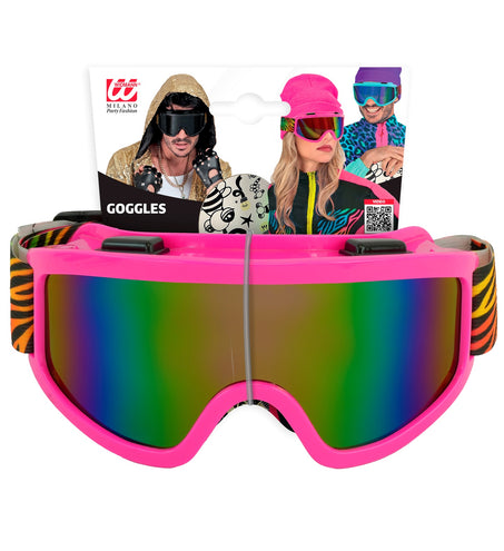 Ski-bril 80's roze regenboog tijgerprint Anouk in verpakking van Widmann