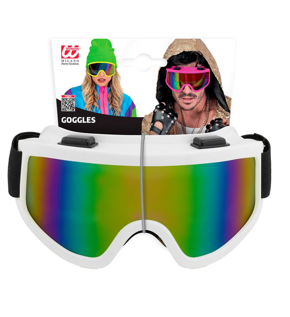 Ski-bril 80's wit Yara in verpakking, spiegelend glas met kleurverloop