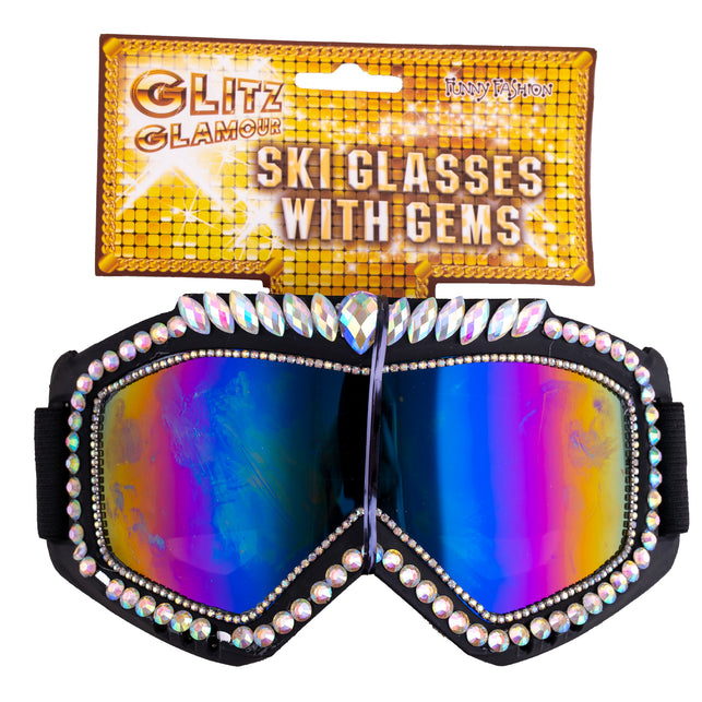 Ski bril met strass steentjes in Funny Fashion verpakking met kartonnen ophangkaart