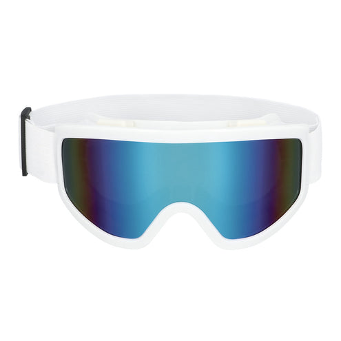 Skibril wit unisex vooraanzicht met blauw-violet spiegelend glas en witte band