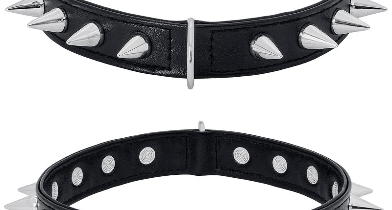 Spikes choker zwart met zilverkleurige punten, drukknoopsluiting en metalen ring