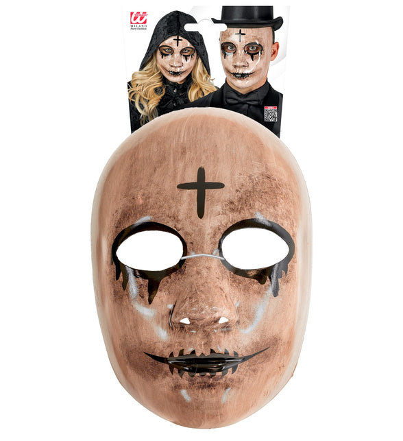 Spook masker in verpakking van Widmann, met zichtbaar koord tussen de oogopeningen