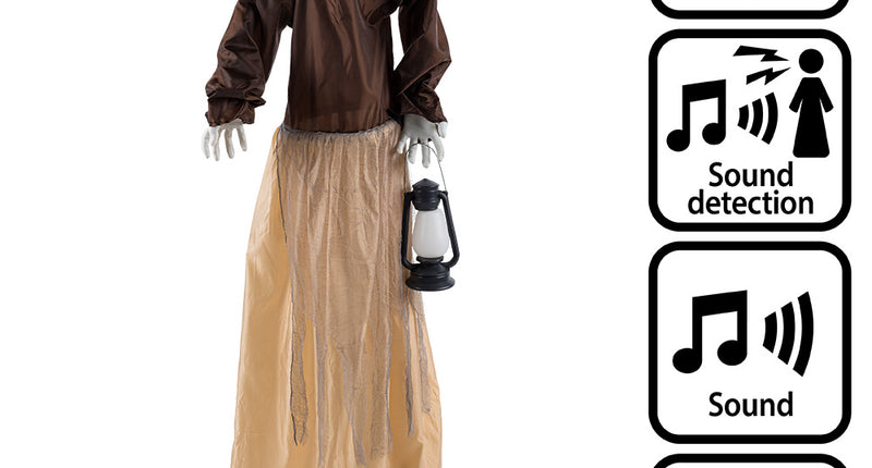 Staande decoratie Lantern witch 165 cm met rode ogen en lichtgevende lantaarn voor Halloween