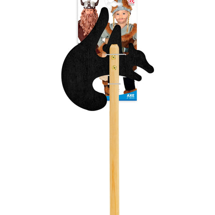 Strijdbijl van hout op verpakkingskaart met maatvermelding 49 cm