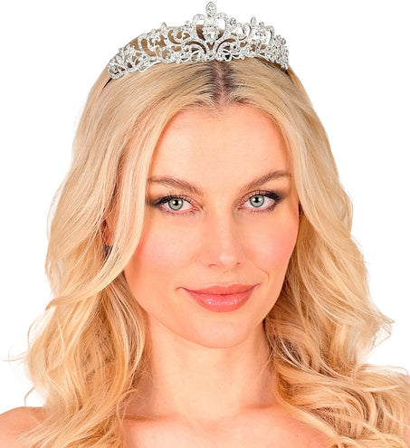 Tiara strass voor dames op het hoofd gedragen, sierlijke zilveren kroon voor een sprookjesfeest