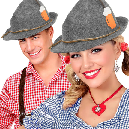 Tiroler hoed bierpul deluxe gedragen door dame en heer op het Oktoberfest