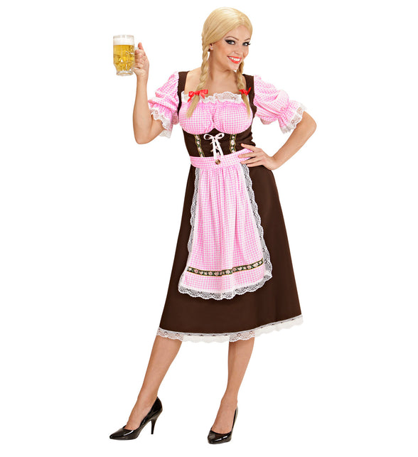 Tiroler jurkje Andrea gedragen op een bierfeest, met pofmouwen en rode strikjes
